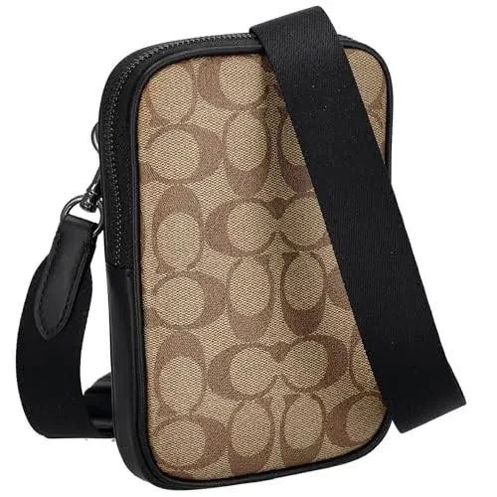 B4-0O7 Authentic Coach Khaki Aden Crossbody in Signature Canvas CO912 Unisex
